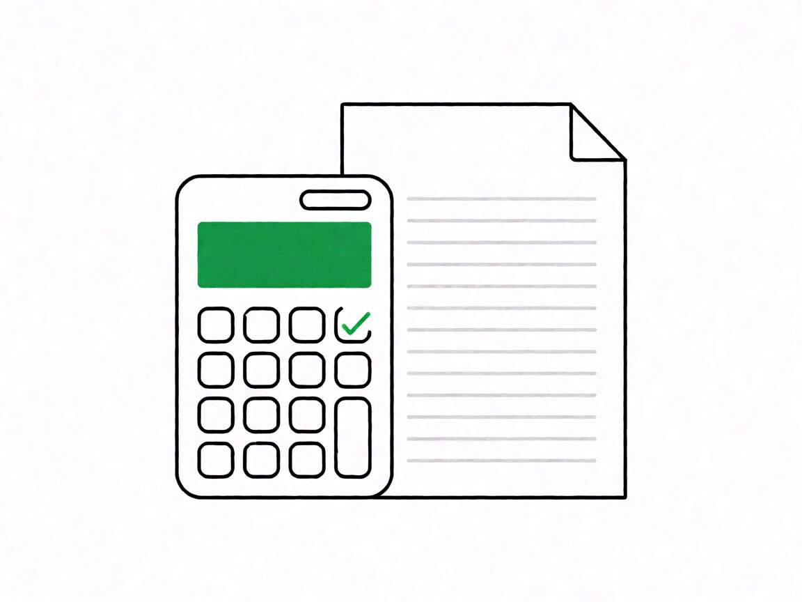 A flat-line illustration of a calculator next to a tax form with summed numbers