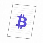 A flat-line illustration of a 1099-DA form with a Bitcoin symbol in purple
