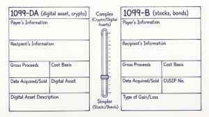 Pen drawing illustrating 1099-da-vs-1099-b-difference concept