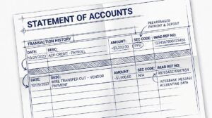 Pen drawing illustrating ach-vs-wire-on-bank-statement concept