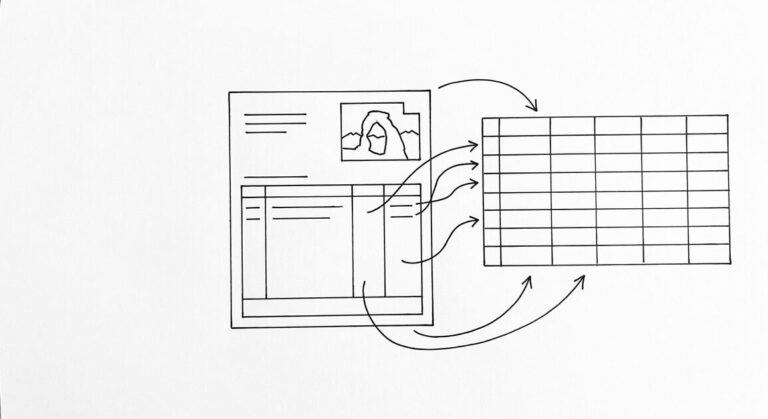 How to Convert an America First Credit Union Statement to Excel Pen drawing of a single America First Credit Union statement with a simple stylized arch/mountain silhouette in the corner, arrows flowing to a clean spreadsheet grid