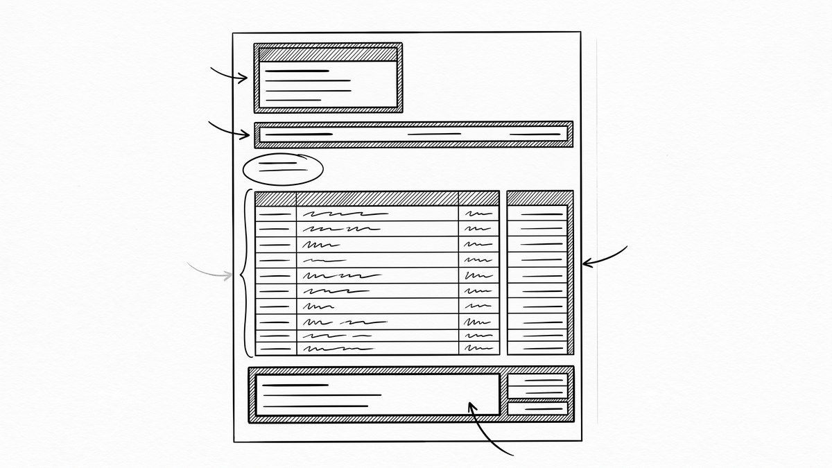 Bank Statement Converter: What It Is, How It Works, How to Pick One Pen drawing of a bank statement page showing the six anatomy elements: account info, statement period, opening balance, transaction list, summary totals, and running balance.
