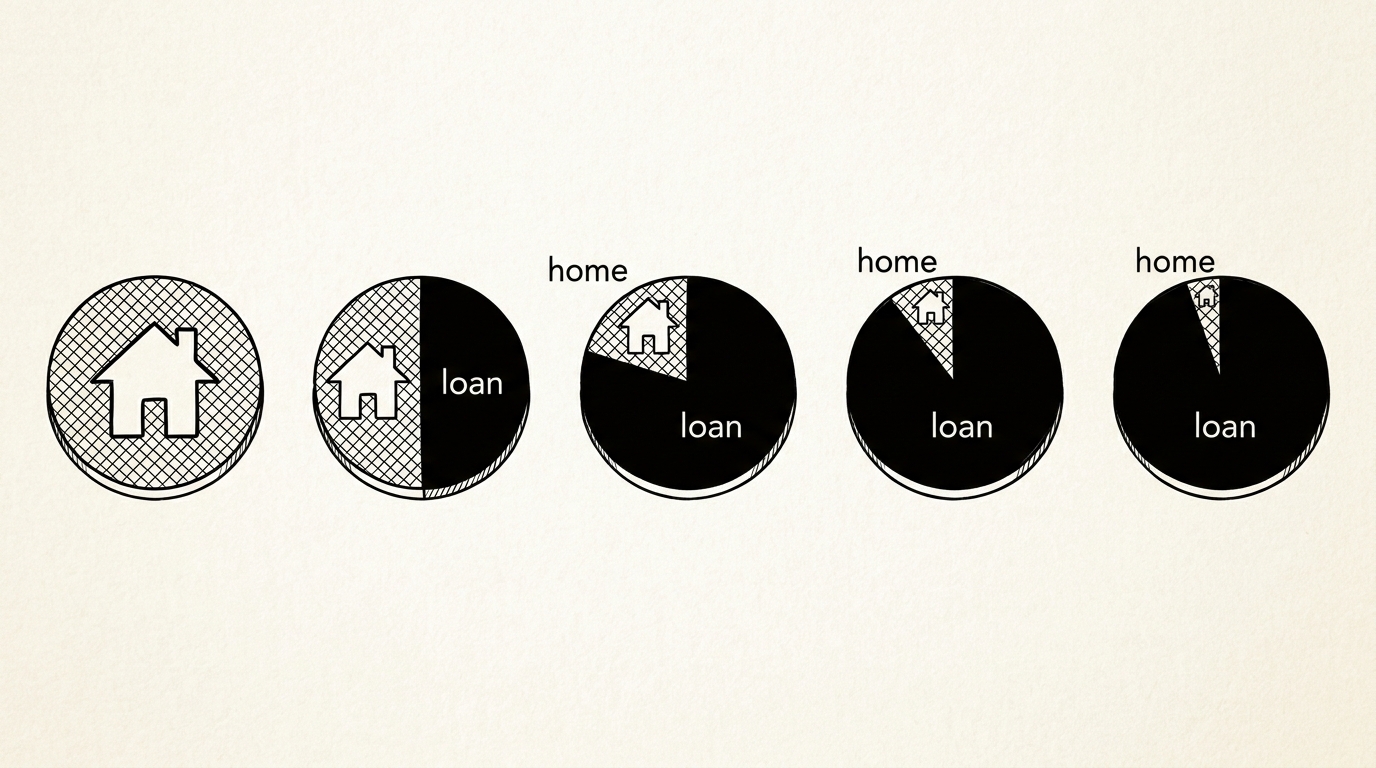 LTV Examples: 0%, 50%, 80%, 90%, 95% LTV Pen drawing illustrating bank statement concept