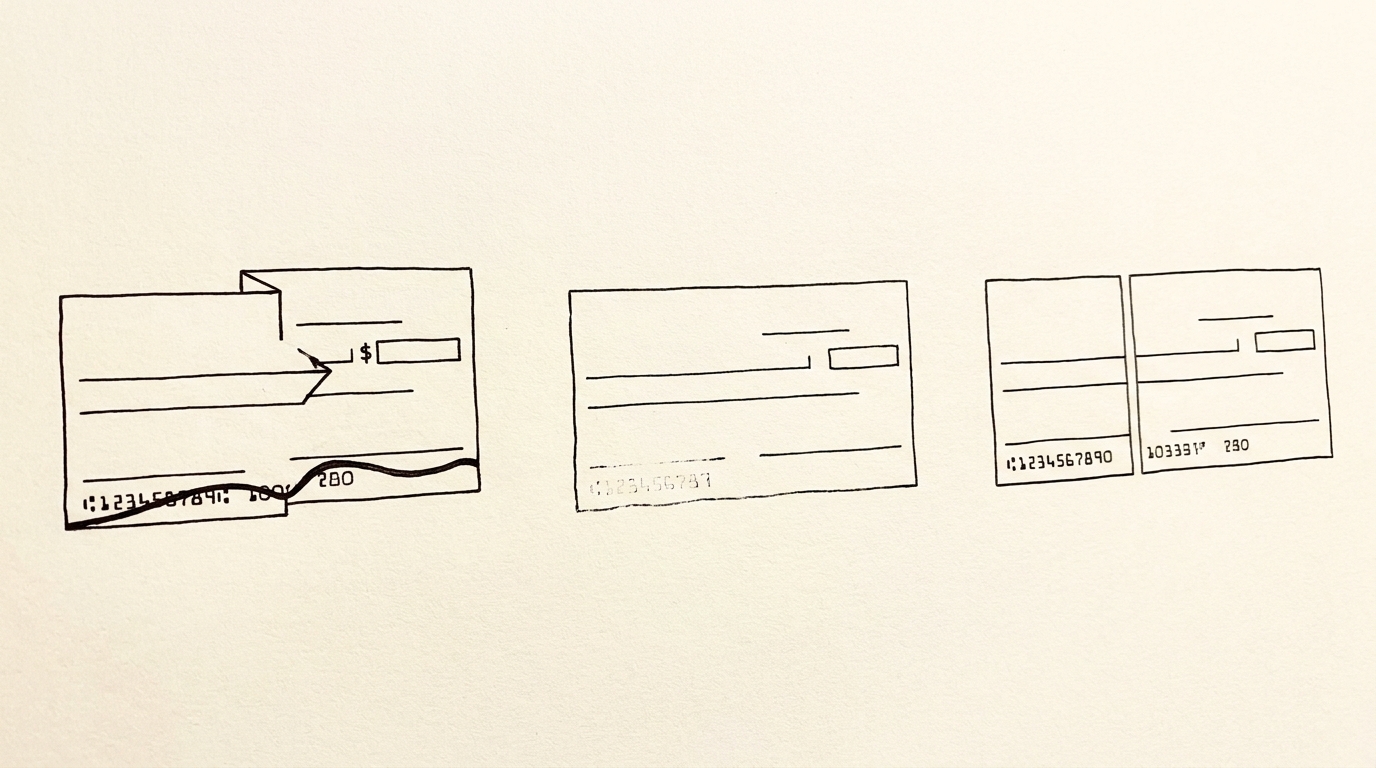 Routing Number Edge Cases: Merger, Faded, and Mismatch Pen drawing illustrating bank statement concept