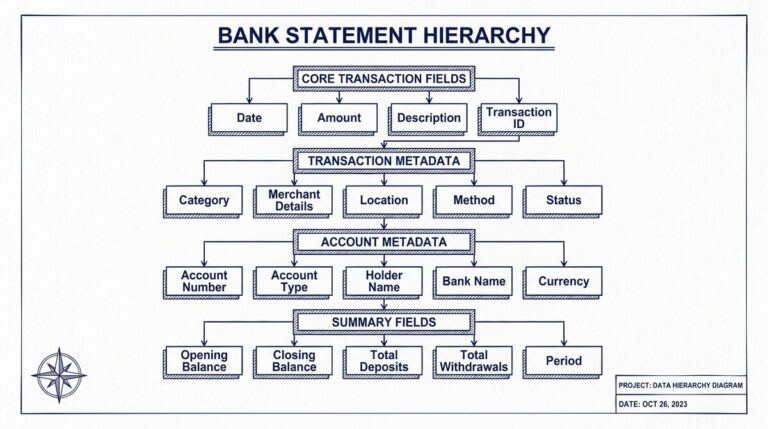 Pen drawing illustrating bank-statement-fields-explained concept