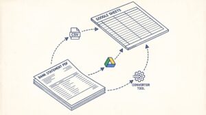 Pen drawing illustrating bank-statement-to-google-sheets concept