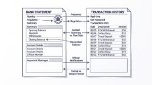Pen drawing illustrating bank-statement-vs-transaction-history concept