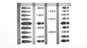 Pen drawing of an Excel spreadsheet grid with 4 columns representing a credit card statement