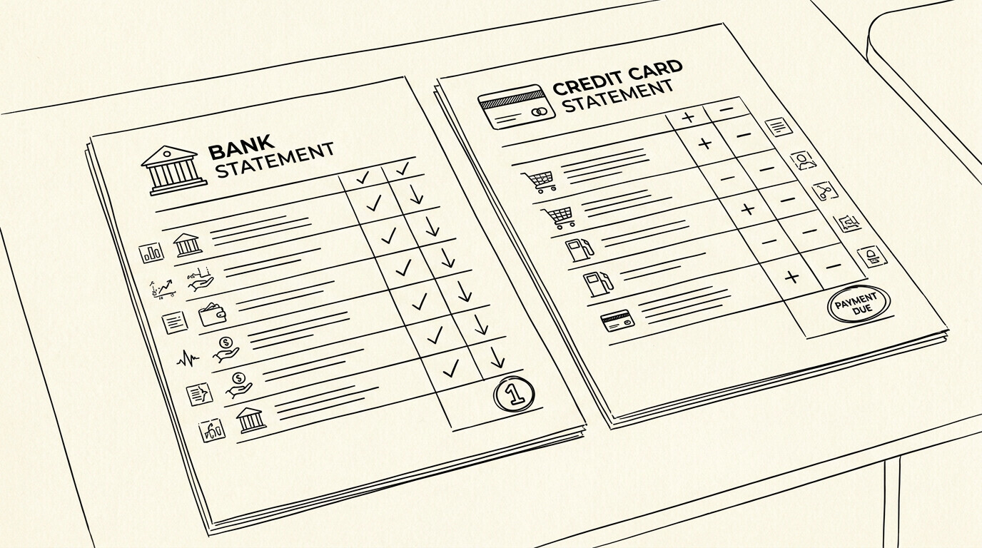 Pen drawing illustrating credit card statement concept
