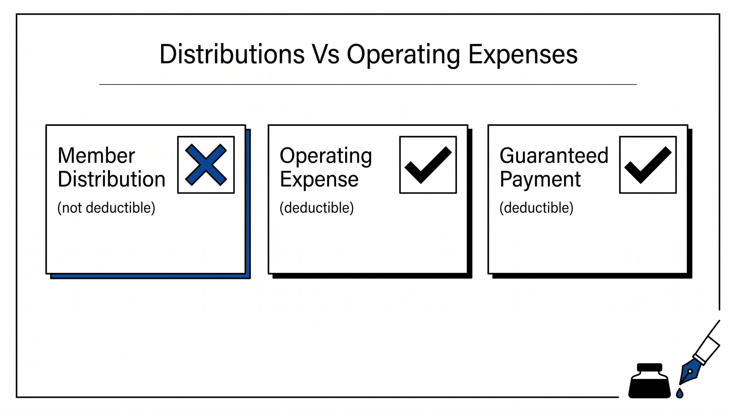 Three distinctions between member distributions, operating expenses, and guaranteed payments in an LLC bank statement