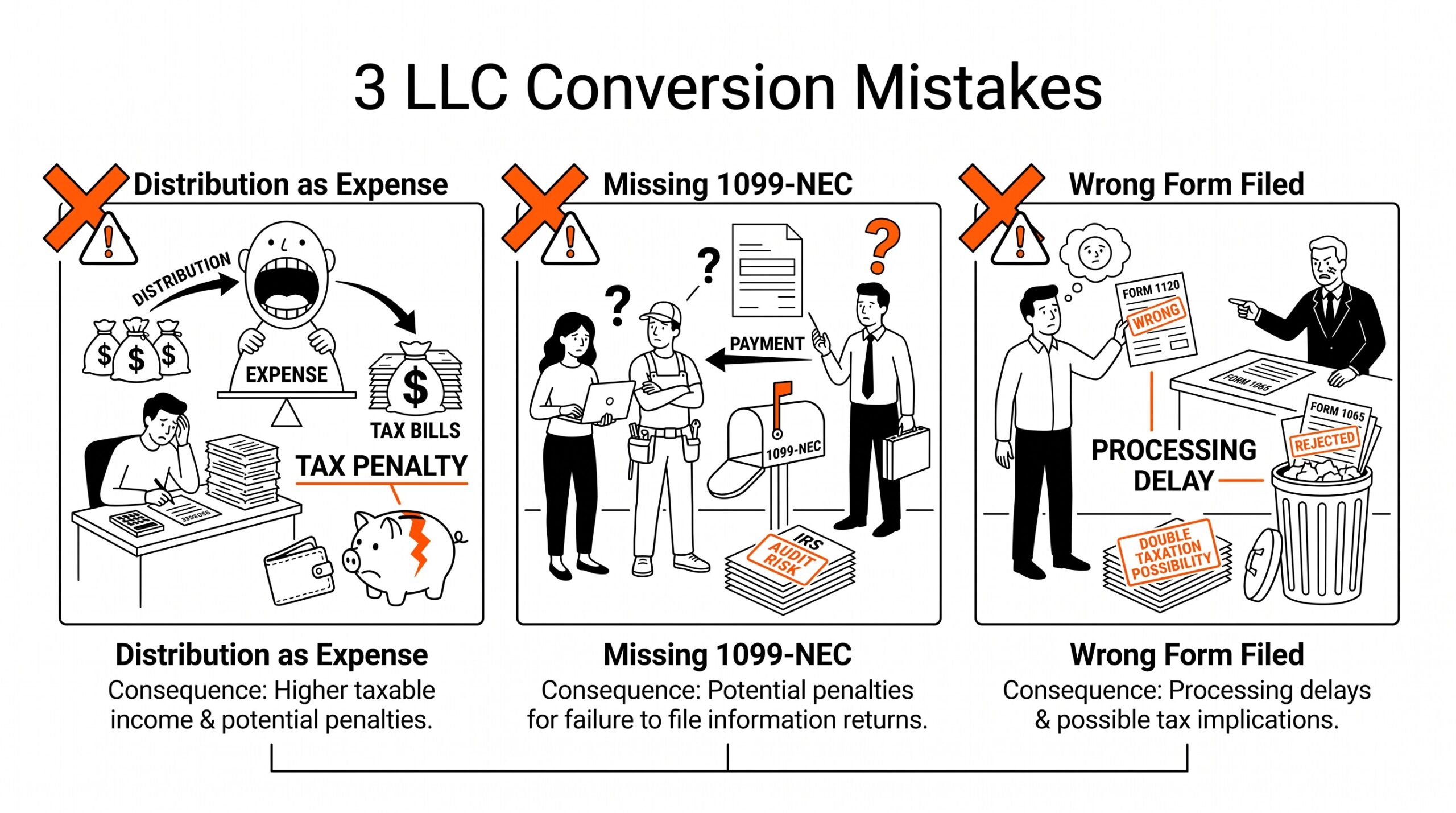 Three failure modes specific to LLC bank statement conversion including member distribution mis-categorization