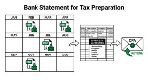 Twelve months of bank statements converting to Schedule C spreadsheet for tax preparation