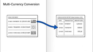 Multi-currency bank statement converting to single base currency spreadsheet