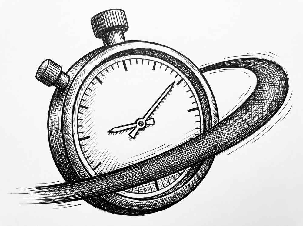 Convert a Bank Statement to QuickBooks: The QBO Path Pen drawing of a stopwatch with a partial circular sweep, representing the speed of the import and review process.