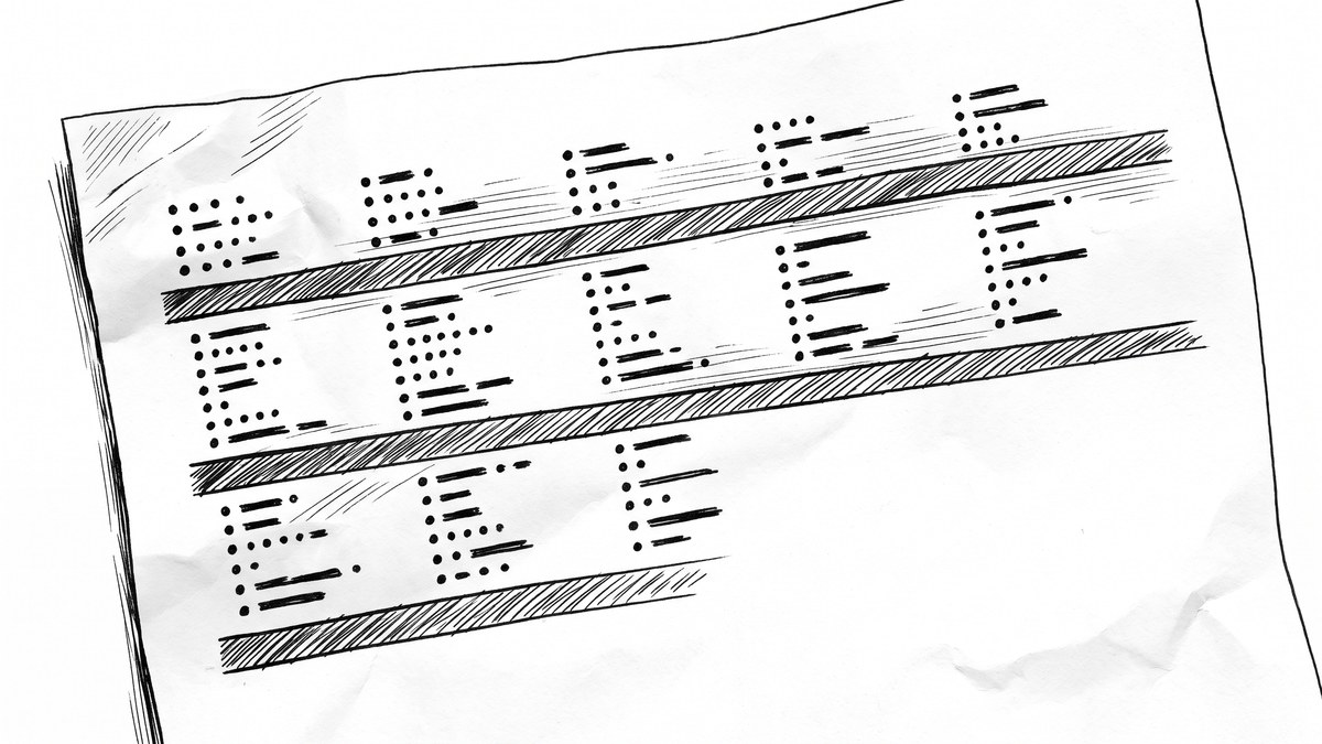 Pen drawing of a close-up of a CSV file showing three rows of comma-separated transaction data.