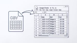 Pen drawing illustrating csv-to-google-sheets-import-bank-statement concept