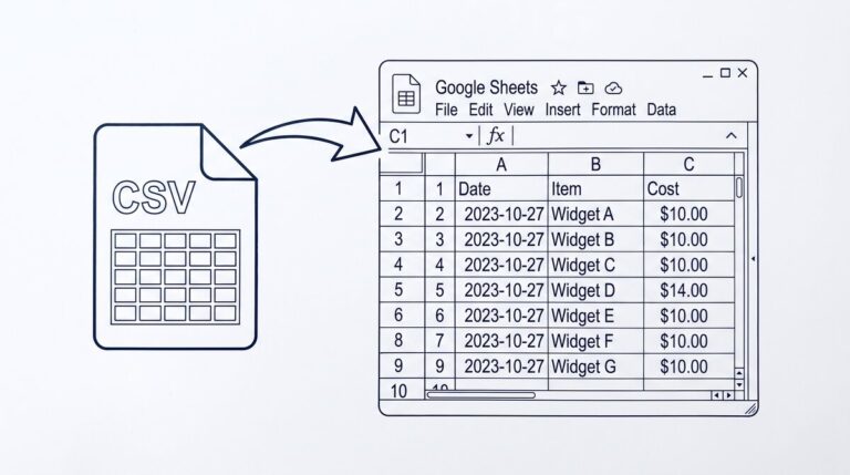 Pen drawing illustrating csv-to-google-sheets-import-bank-statement concept