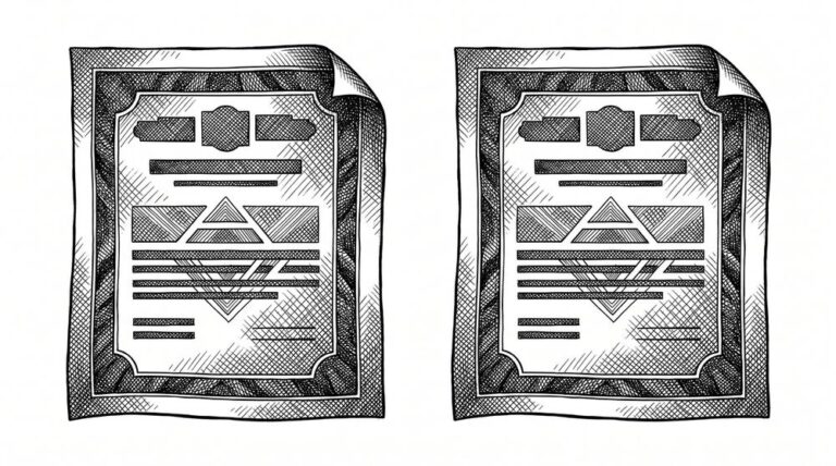Pen drawing of two identical documents side by side, representing duplicate transactions after a conversion.