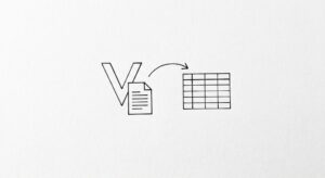 Pen drawing of source icon with bank statement and clean spreadsheet grid