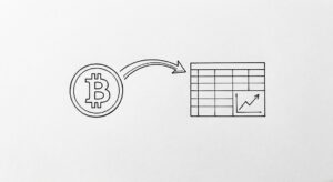 Pen drawing of source icon with bank statement and clean spreadsheet grid