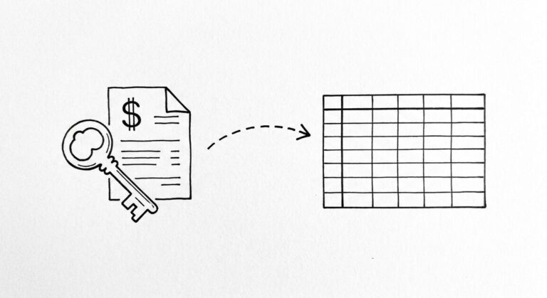 Pen drawing icon with bank statement and clean spreadsheet