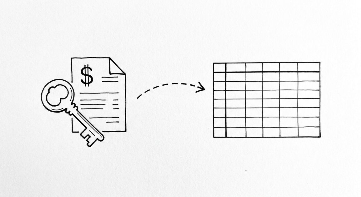 Pen drawing icon with bank statement and clean spreadsheet