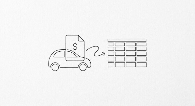 Pen drawing icon with bank statement and clean spreadsheet