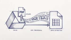 Pen drawing illustrating google-drive-ocr-bank-statement-to-sheets concept