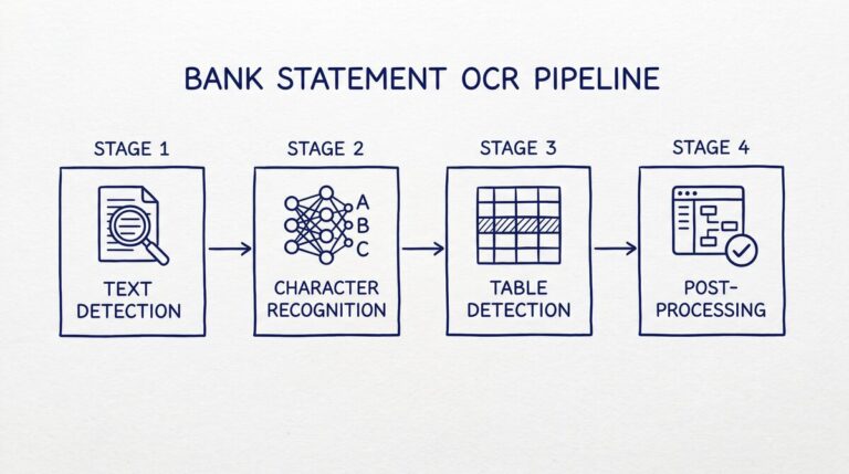Pen drawing illustrating how-ocr-works-for-bank-statements concept