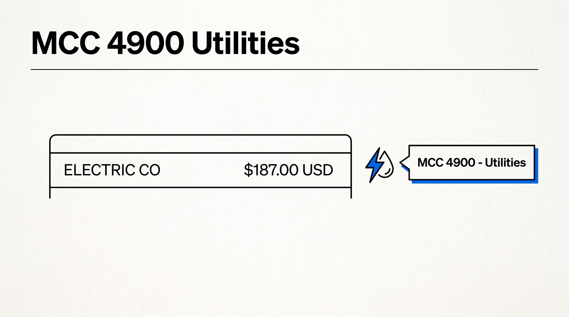 Credit card statement showing MCC 4900 utility charge for electric bill