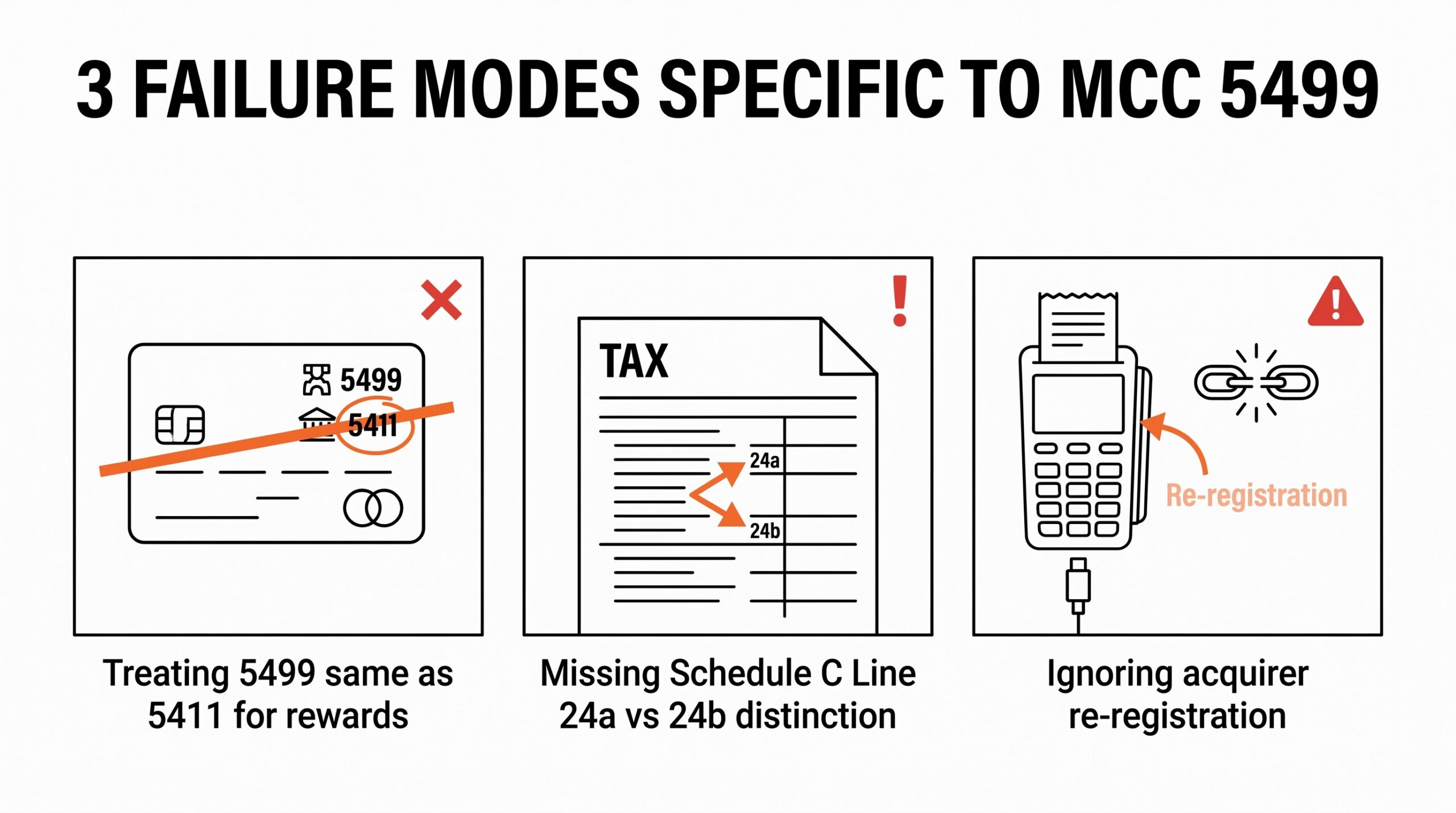 Three failure modes specific to MCC 5499 credit card rewards categorization