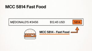 Credit card statement showing MCC 5814 McDonalds fast food charge for $12.45