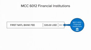 Credit card statement showing MCC 6012 financial institution bank fee charge