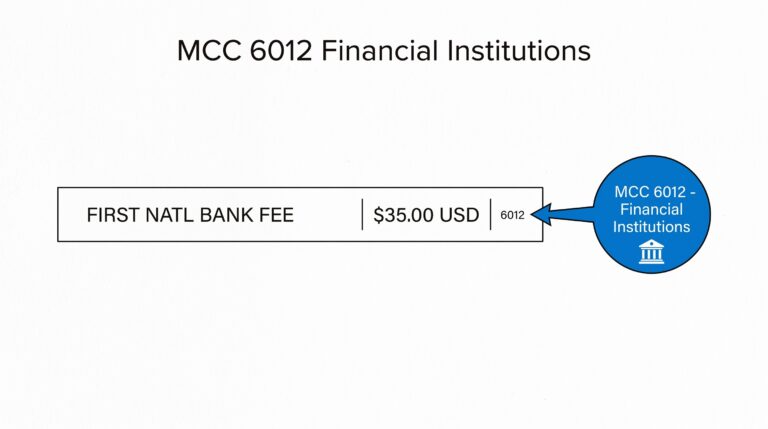 Credit card statement showing MCC 6012 financial institution bank fee charge