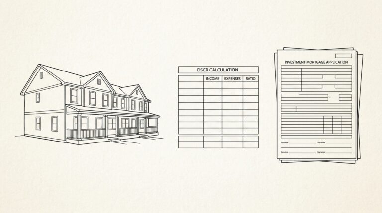 Pen-style line drawing illustrating mortgage application bank statement concepts