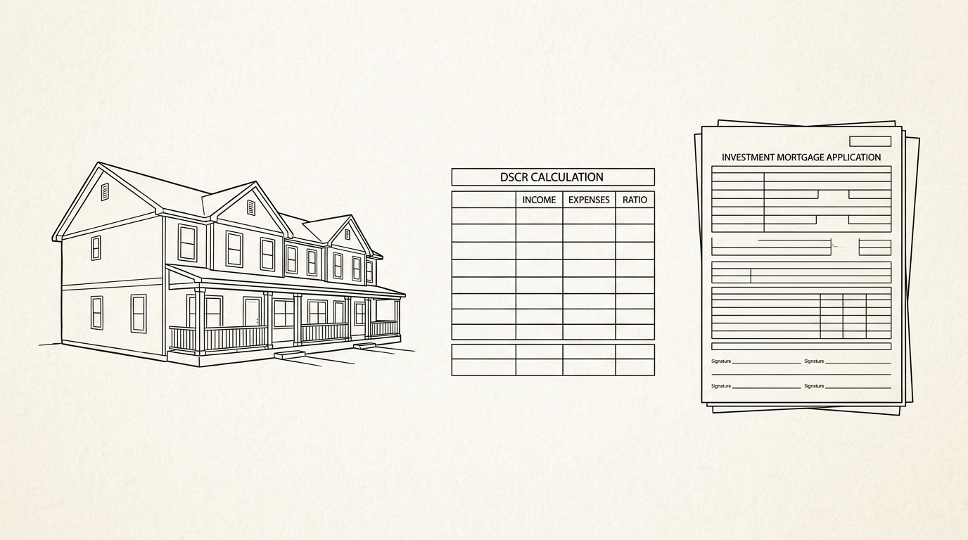 Pen-style line drawing illustrating mortgage application bank statement concepts