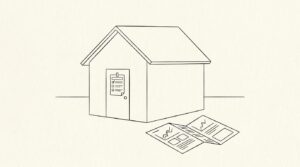 Pen-style line drawing illustrating mortgage application bank statement concepts