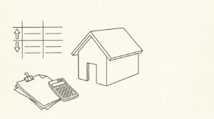 Pen-style line drawing illustrating mortgage application bank statement concepts