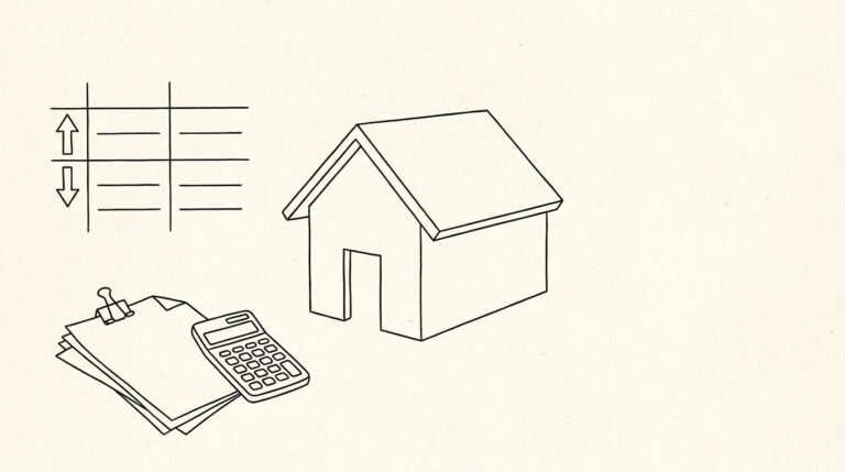 Pen-style line drawing illustrating mortgage application bank statement concepts