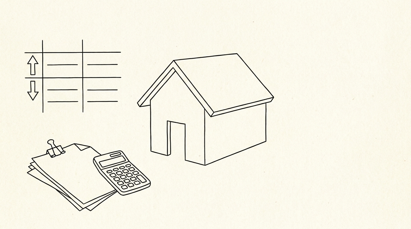 Pen-style line drawing illustrating mortgage application bank statement concepts