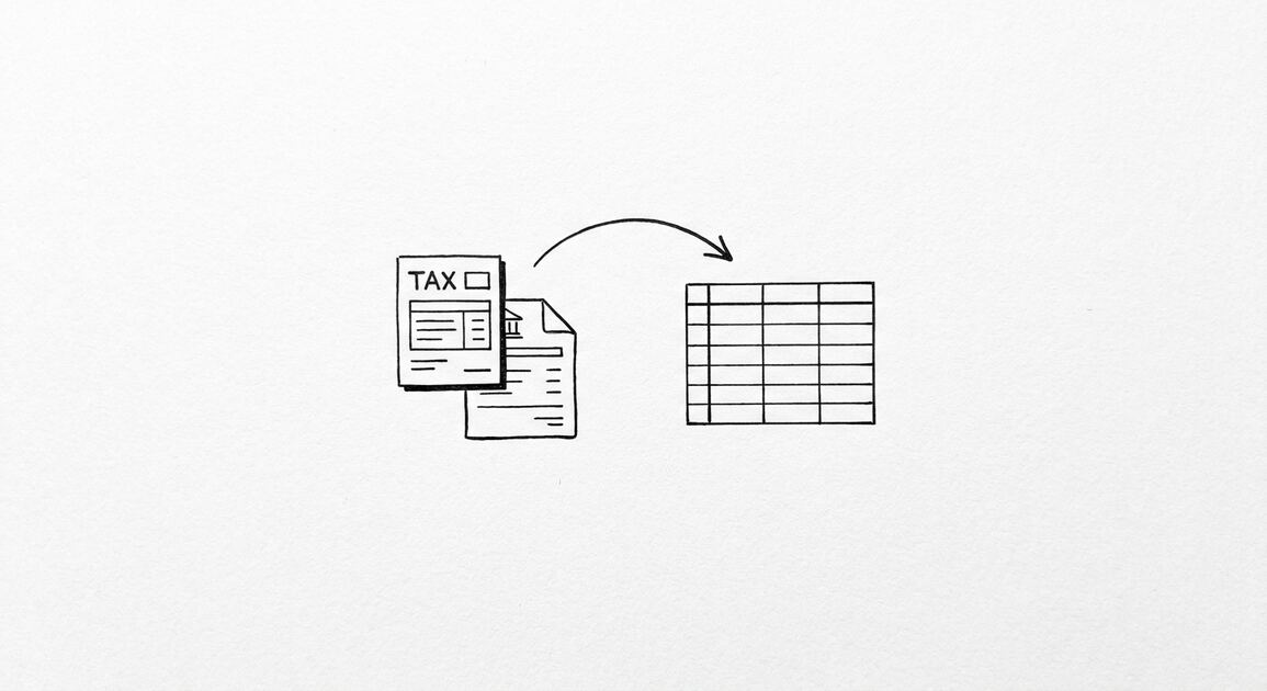 Pen drawing of PayPal P icon with bank statement and clean spreadsheet