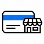 Credit card with merchant category code label next to a small shop