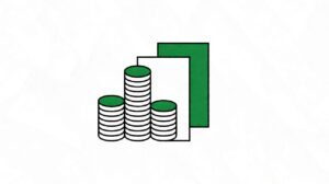 1099-DA tax form and coin stacks illustration