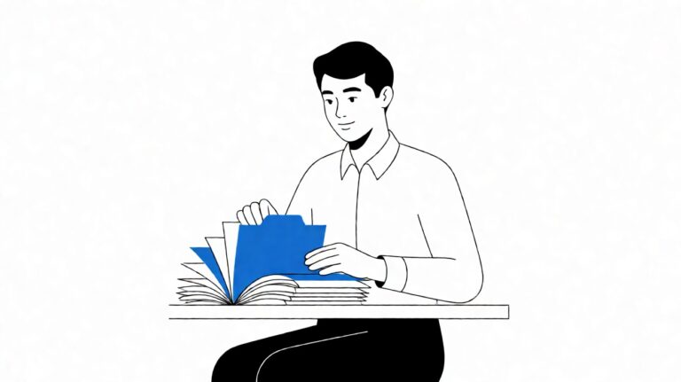 Bookkeeper at desk with statement folders
