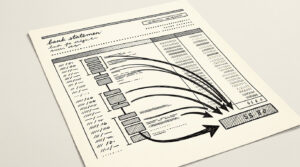 Pen-style line drawing of a bank statement with monthly income deposits highlighted