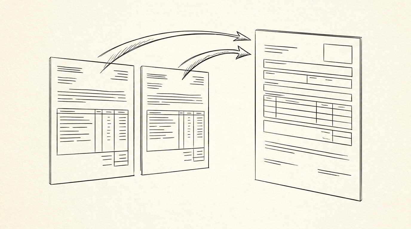 Joint Rental Application: 2- and 3-Tenant Combined Income and Per-Tenant Statements Pen-style line drawing of two bank statements with combined income arrows