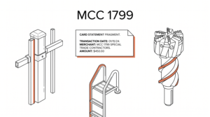 Credit card statement fragment showing MCC 1799 Special Trade Contractors