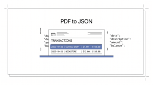 Credit card statement fragment showing JSON-structured transactions