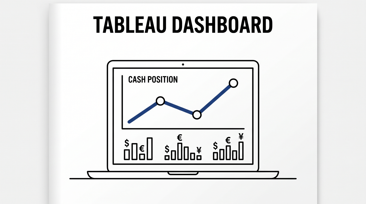 Laptop screen showing cash position line chart with three data points