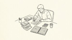 Pen drawing illustrating bank statement concept